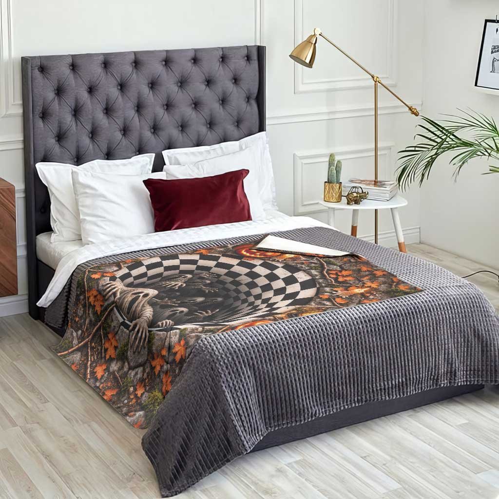 Horror Ghost Crawling Out 3D Halloween Optical Illusion Throw Blanket Gothic Checkerboard Vortex Graphic TS11