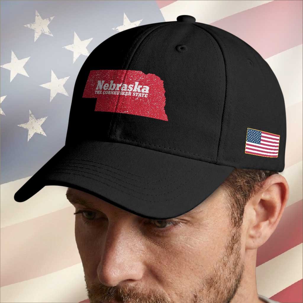 Nebraska The Cornhusker State Baseball Cap Distressed NE State Map TS11