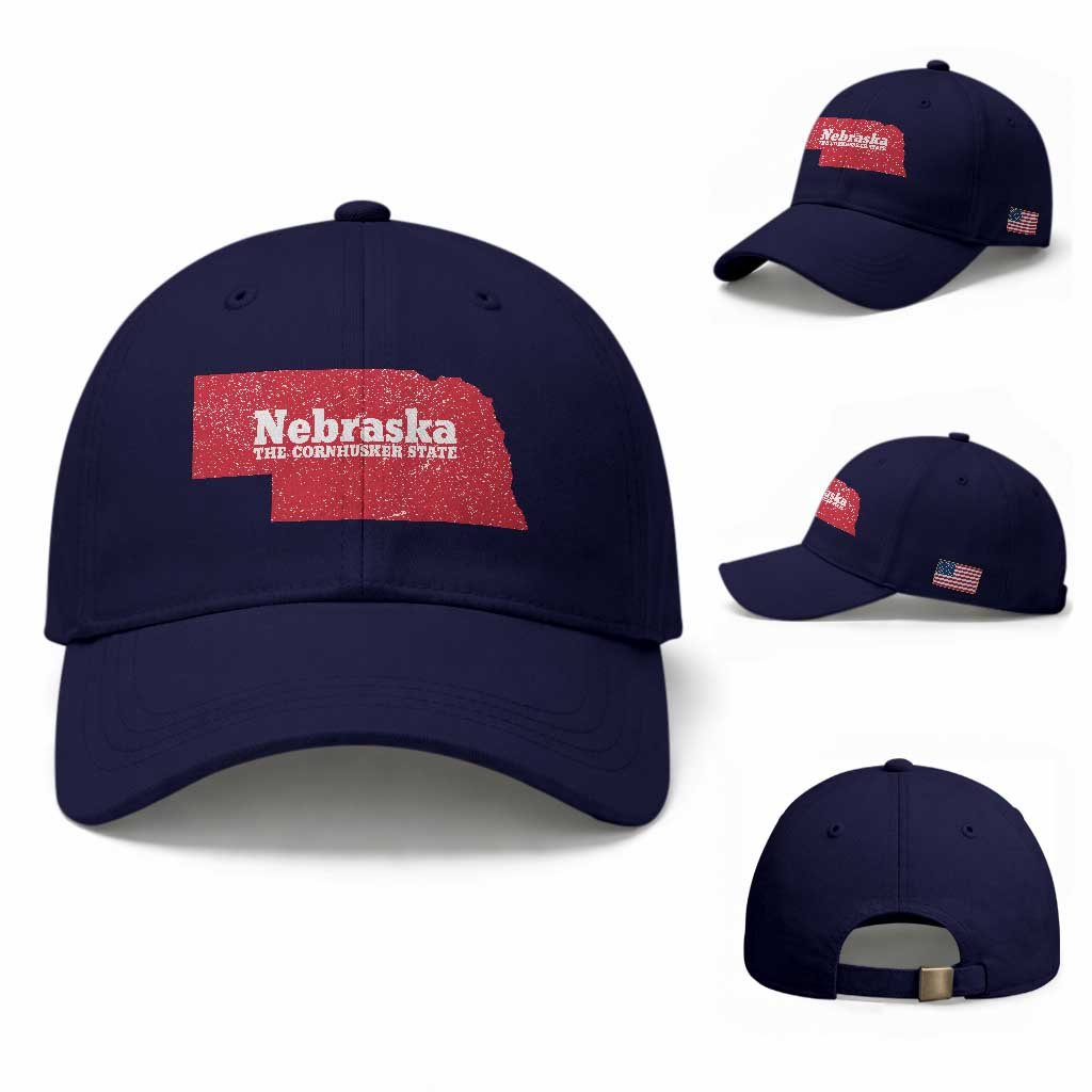 Nebraska The Cornhusker State Baseball Cap Distressed NE State Map TS11