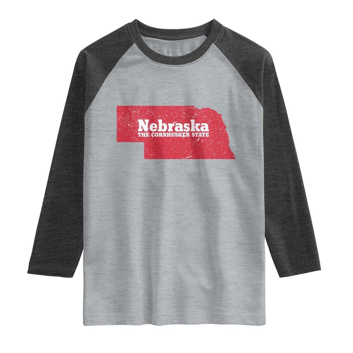 Nebraska The Cornhusker State Raglan Shirt Distressed NE State Map TS11