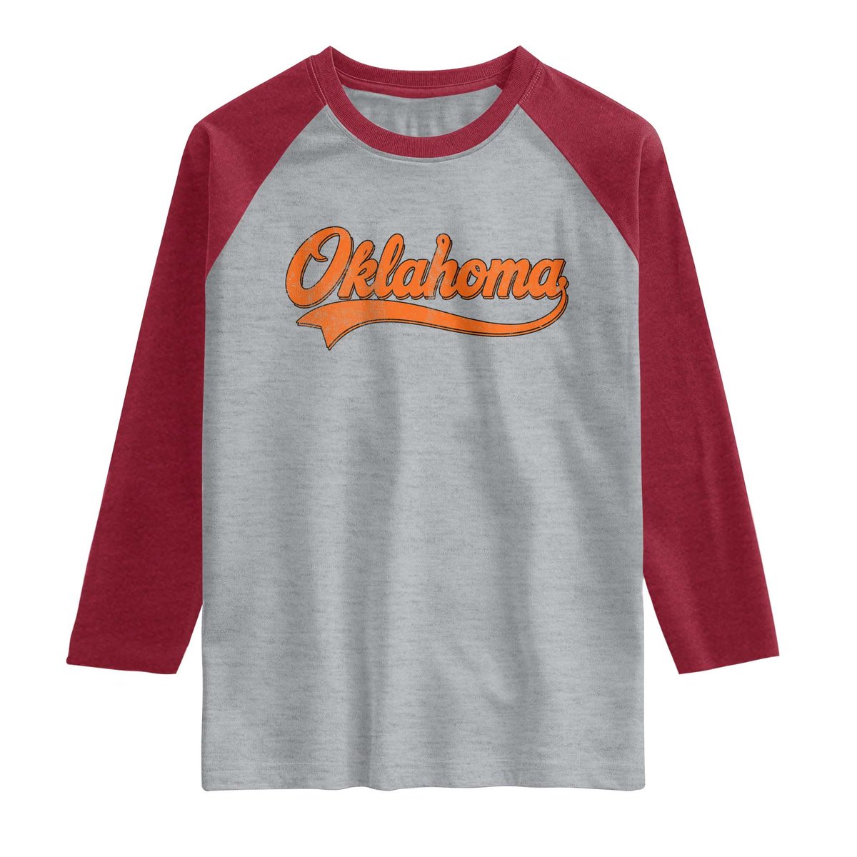 Oklahoma Orange Vintage Script Tail Game Day Raglan Shirt TS10