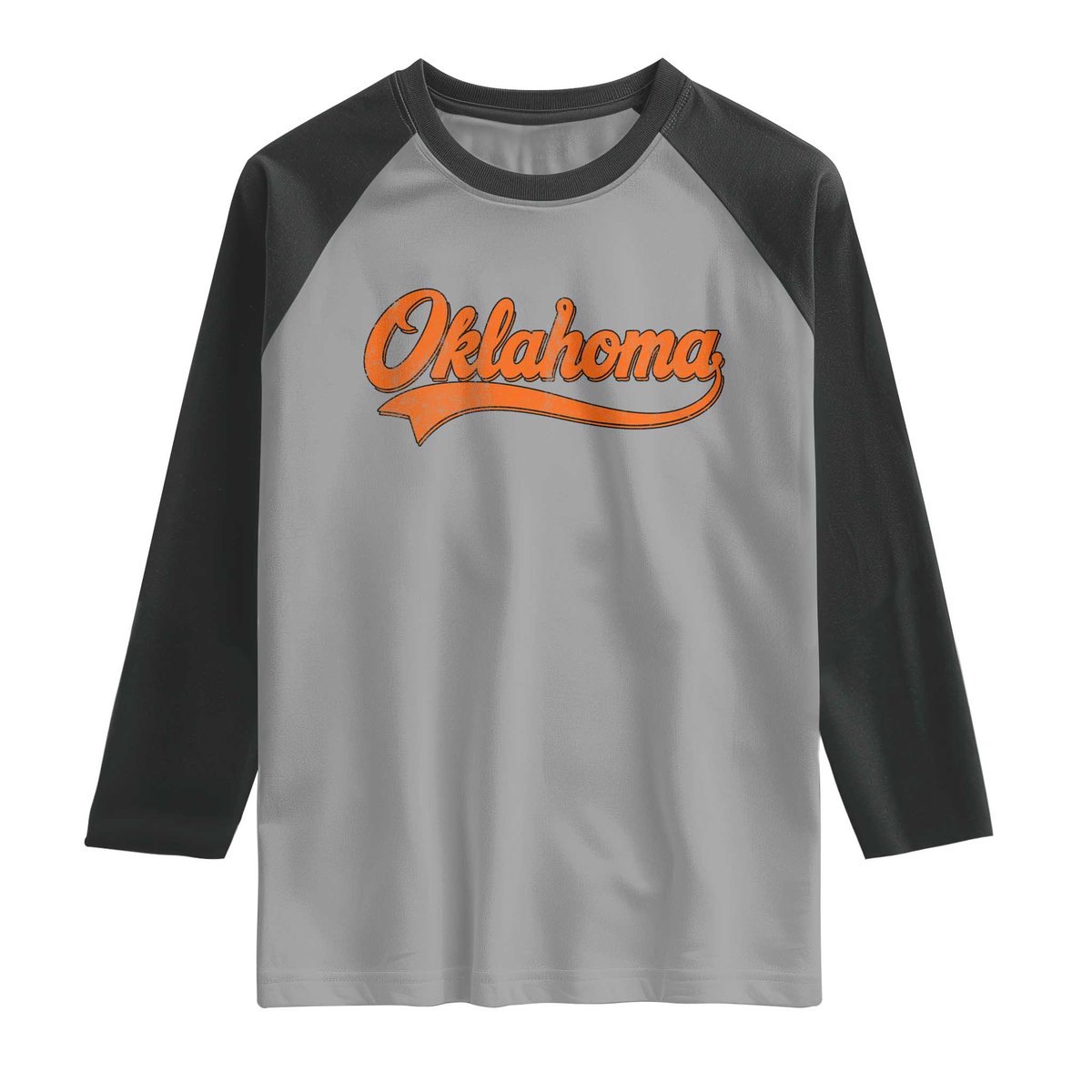 Oklahoma Orange Vintage Script Tail Game Day Raglan Shirt TS10