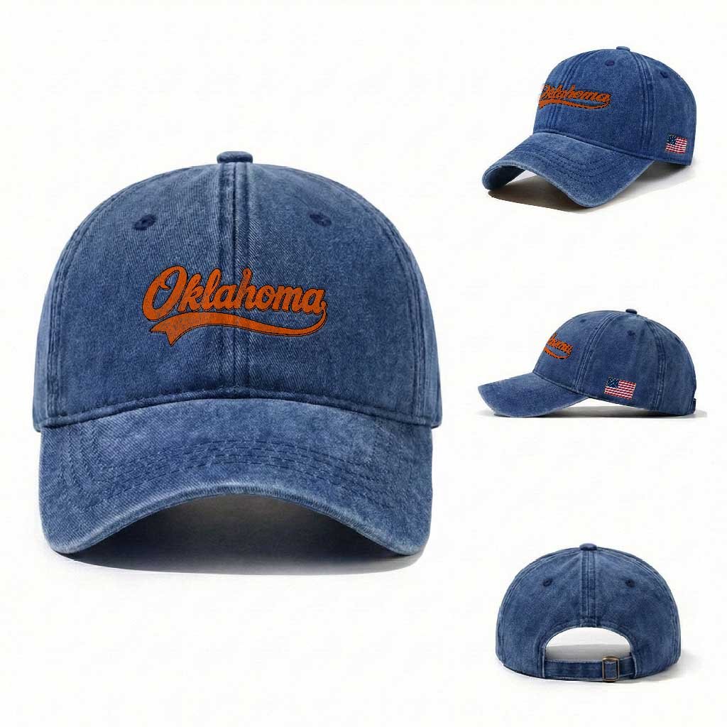 Oklahoma Orange Vintage Script Tail Game Day Washed Cotton Baseball Cap TS10