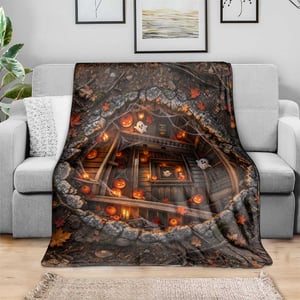 Halloween Ghost Pumpkin Cellar 3D Optical Illusion Throw Blanket Haunted Fall Forest Dungeon TS11