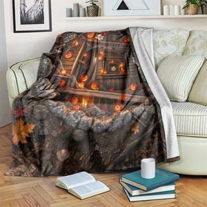 Halloween Ghost Pumpkin Cellar 3D Optical Illusion Throw Blanket Haunted Fall Forest Dungeon TS11