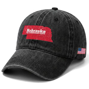 Nebraska The Cornhusker State Washed Cotton Baseball Cap Distressed NE State Map TS11