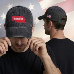 Nebraska The Cornhusker State Washed Cotton Baseball Cap Distressed NE State Map TS11