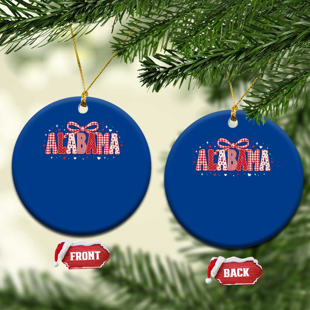 Alabama Red Coquette Bow Gingham State Pride Graphic Ceramic Ornament TS10
