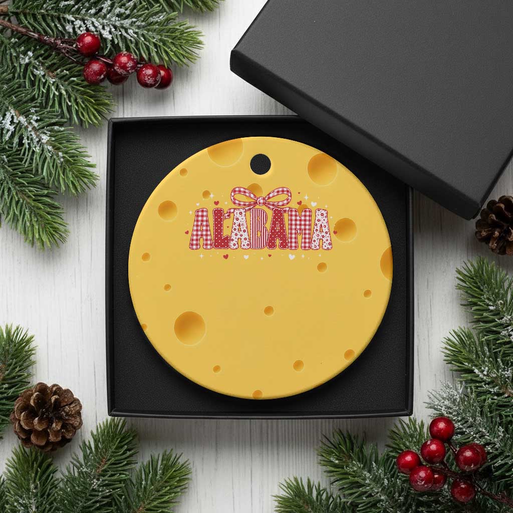 Alabama Red Coquette Bow Gingham State Pride Graphic Ceramic Ornament TS10