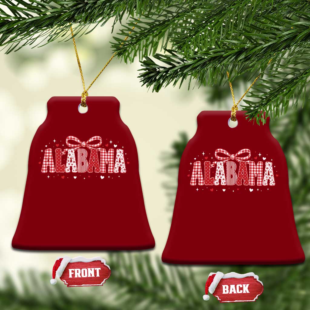 Alabama Red Coquette Bow Gingham State Pride Graphic Ceramic Ornament TS10