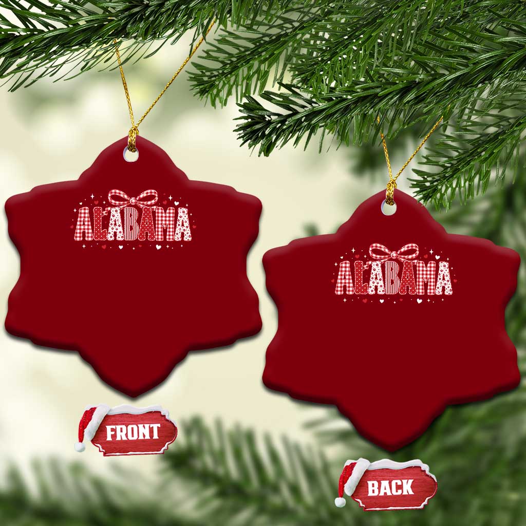 Alabama Red Coquette Bow Gingham State Pride Graphic Ceramic Ornament TS10