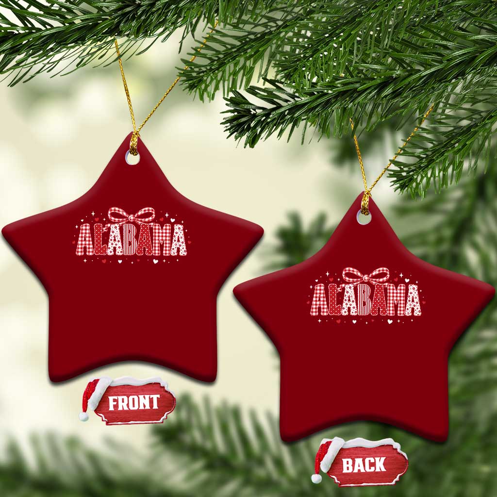 Alabama Red Coquette Bow Gingham State Pride Graphic Ceramic Ornament TS10