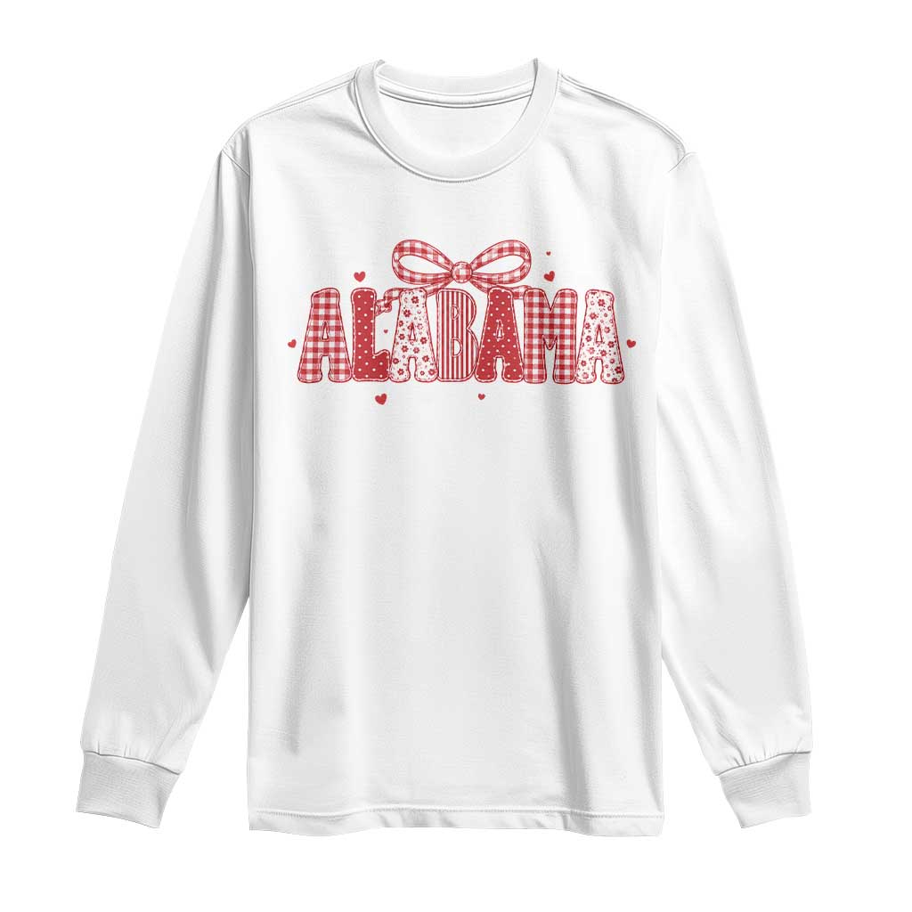 Alabama Red Coquette Bow Gingham State Pride Graphic Long Sleeve Shirt TS10