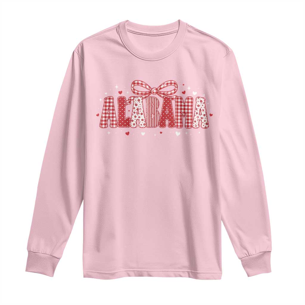 Alabama Red Coquette Bow Gingham State Pride Graphic Long Sleeve Shirt TS10