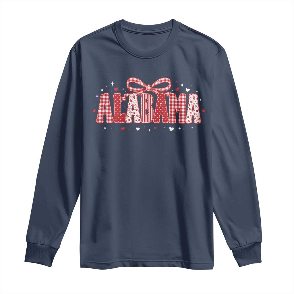 Alabama Red Coquette Bow Gingham State Pride Graphic Long Sleeve Shirt TS10