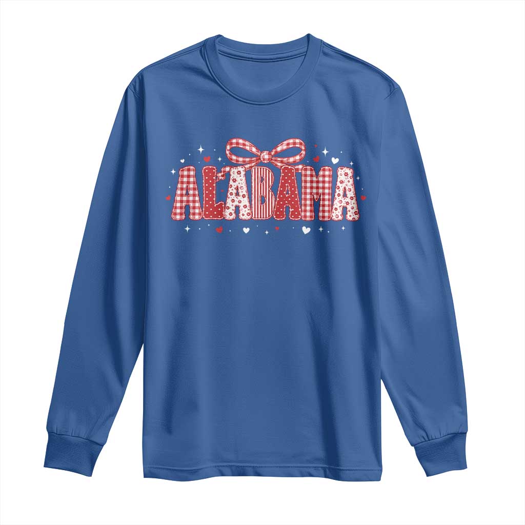 Alabama Red Coquette Bow Gingham State Pride Graphic Long Sleeve Shirt TS10