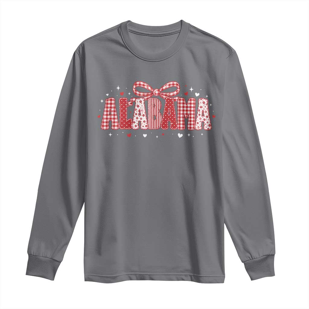 Alabama Red Coquette Bow Gingham State Pride Graphic Long Sleeve Shirt TS10