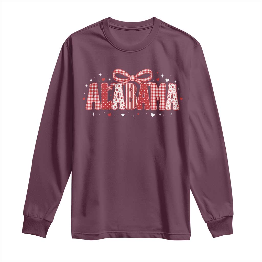 Alabama Red Coquette Bow Gingham State Pride Graphic Long Sleeve Shirt TS10
