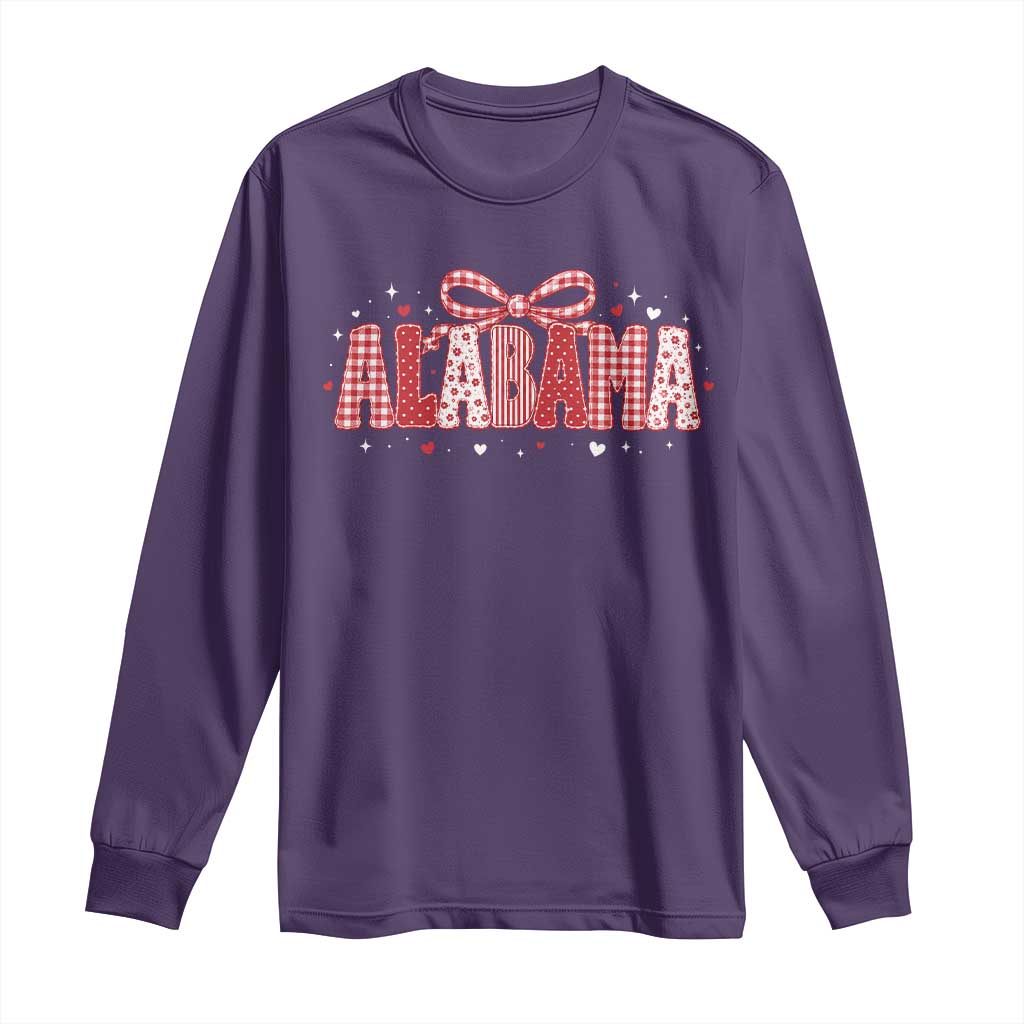 Alabama Red Coquette Bow Gingham State Pride Graphic Long Sleeve Shirt TS10