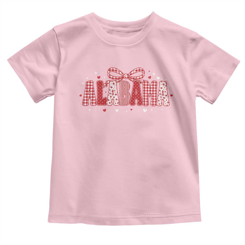 Alabama Red Coquette Bow Gingham State Pride Graphic Toddler T Shirt TS10