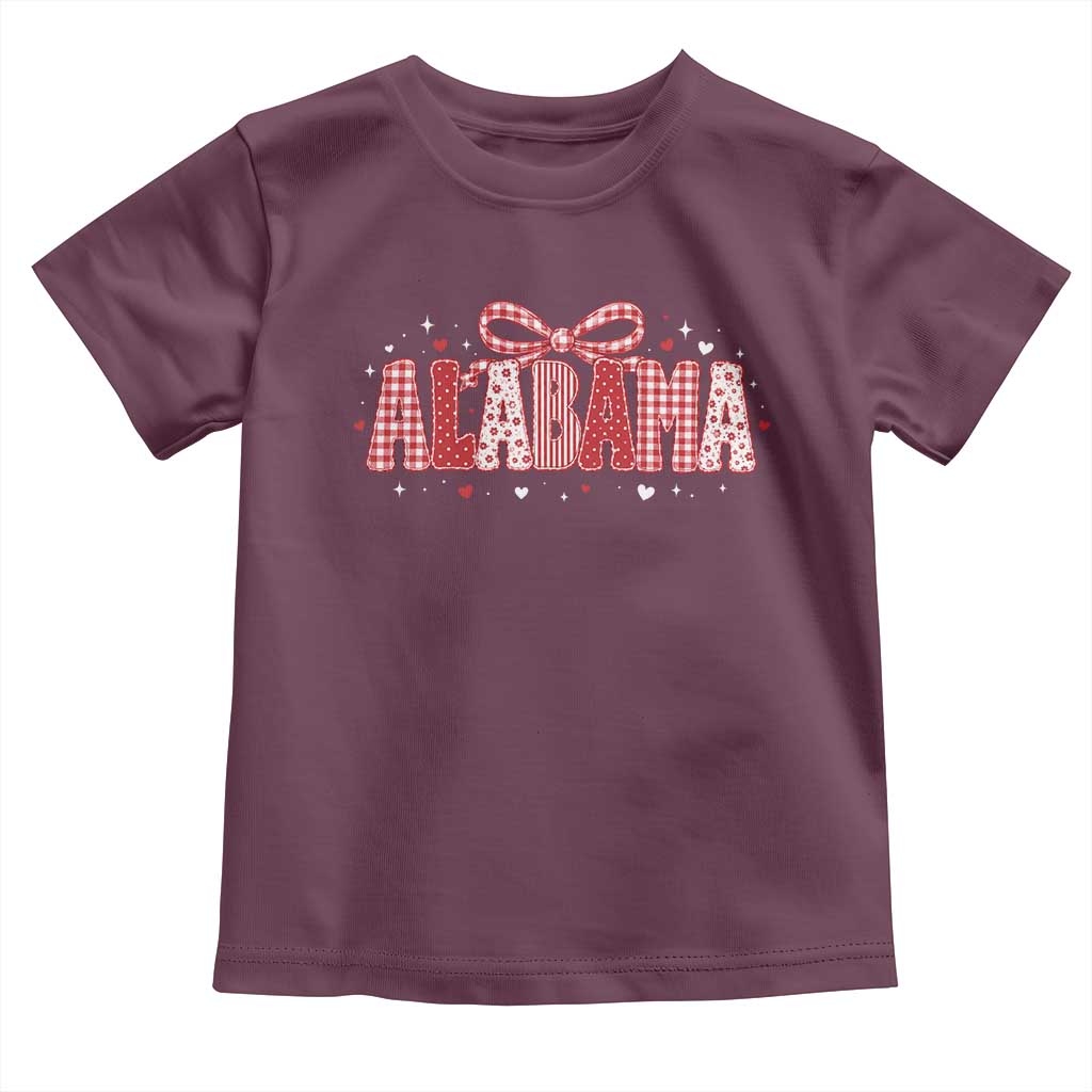 Alabama Red Coquette Bow Gingham State Pride Graphic Toddler T Shirt TS10