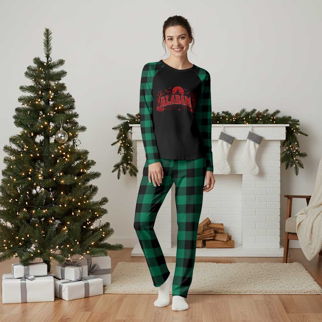Alabama Spooky Castle Red Moon Halloween Graphic Plaid Pajama Set TS10