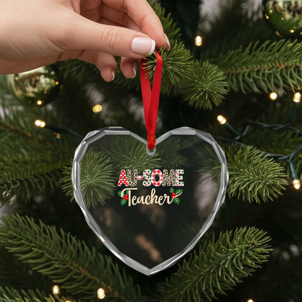 Au Some Teacher Educator Gift Crystal Glass Ornament Christmas Leopard Plaid TS12