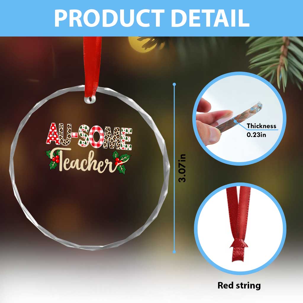 Au Some Teacher Educator Gift Crystal Glass Ornament Christmas Leopard Plaid TS12