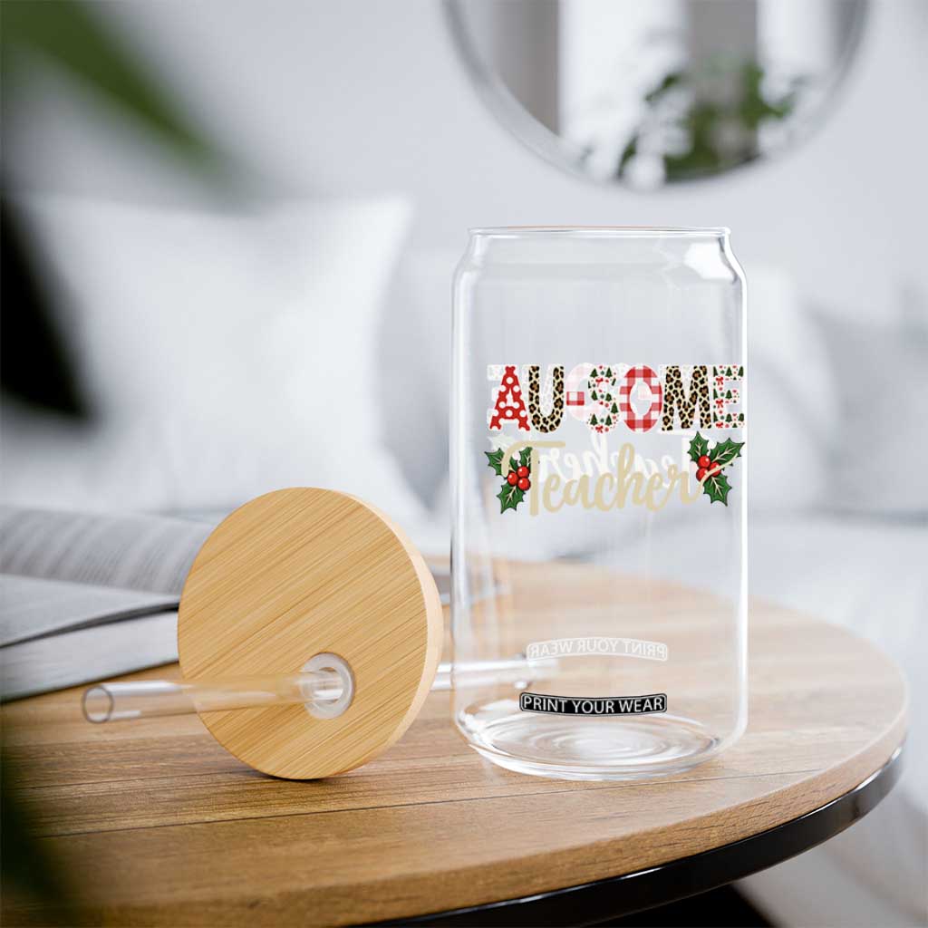 Au Some Teacher Educator Gift Glass Can Christmas Leopard Plaid TS12