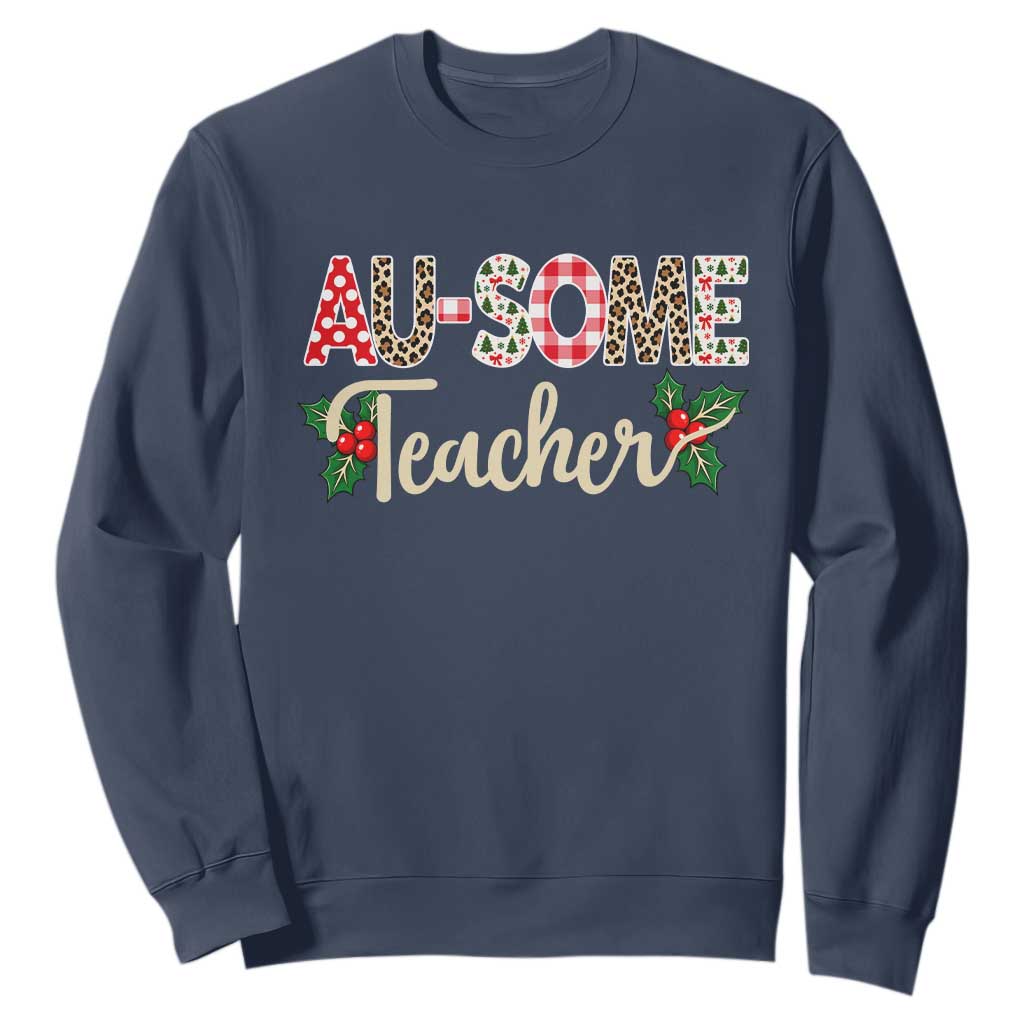Au Some Teacher Educator Gift Sweatshirt Christmas Leopard Plaid TS12