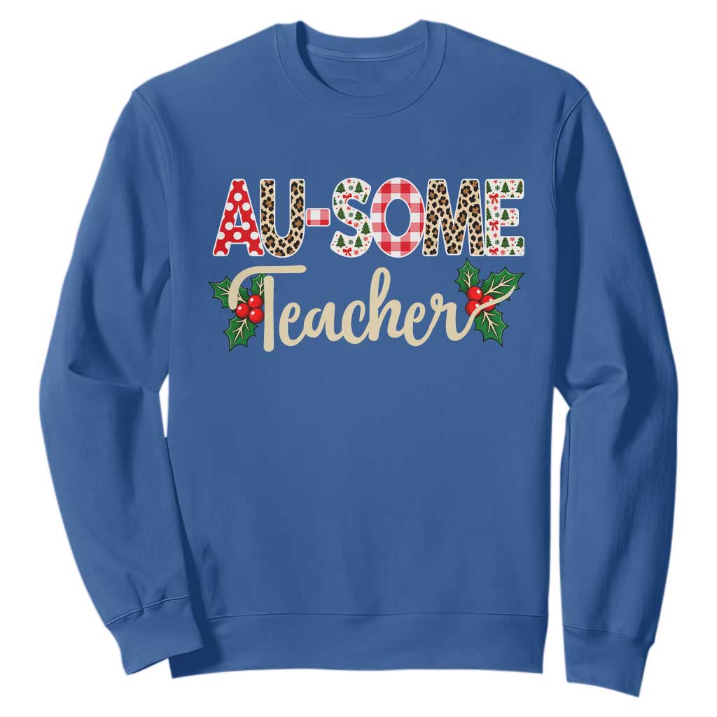 Au Some Teacher Educator Gift Sweatshirt Christmas Leopard Plaid TS12