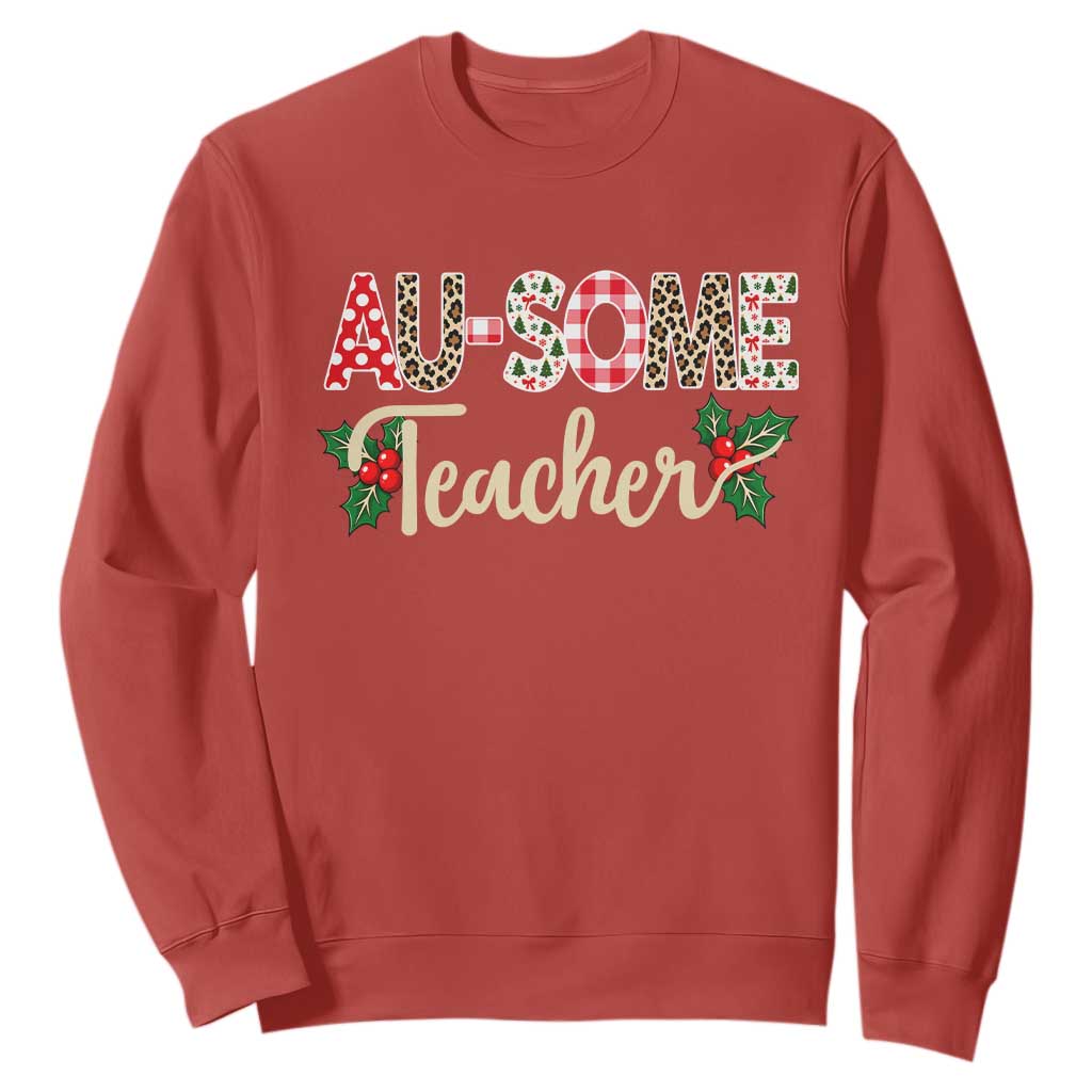 Au Some Teacher Educator Gift Sweatshirt Christmas Leopard Plaid TS12