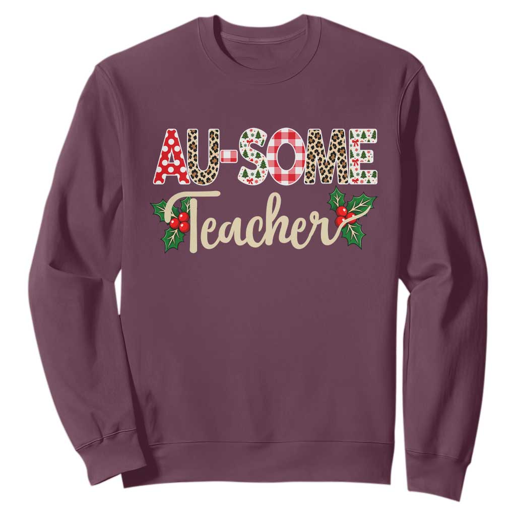 Au Some Teacher Educator Gift Sweatshirt Christmas Leopard Plaid TS12