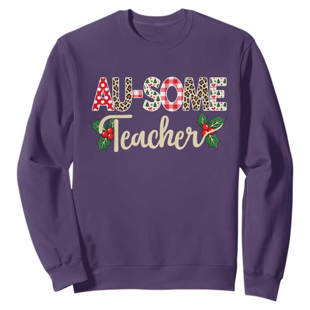 Au Some Teacher Educator Gift Sweatshirt Christmas Leopard Plaid TS12