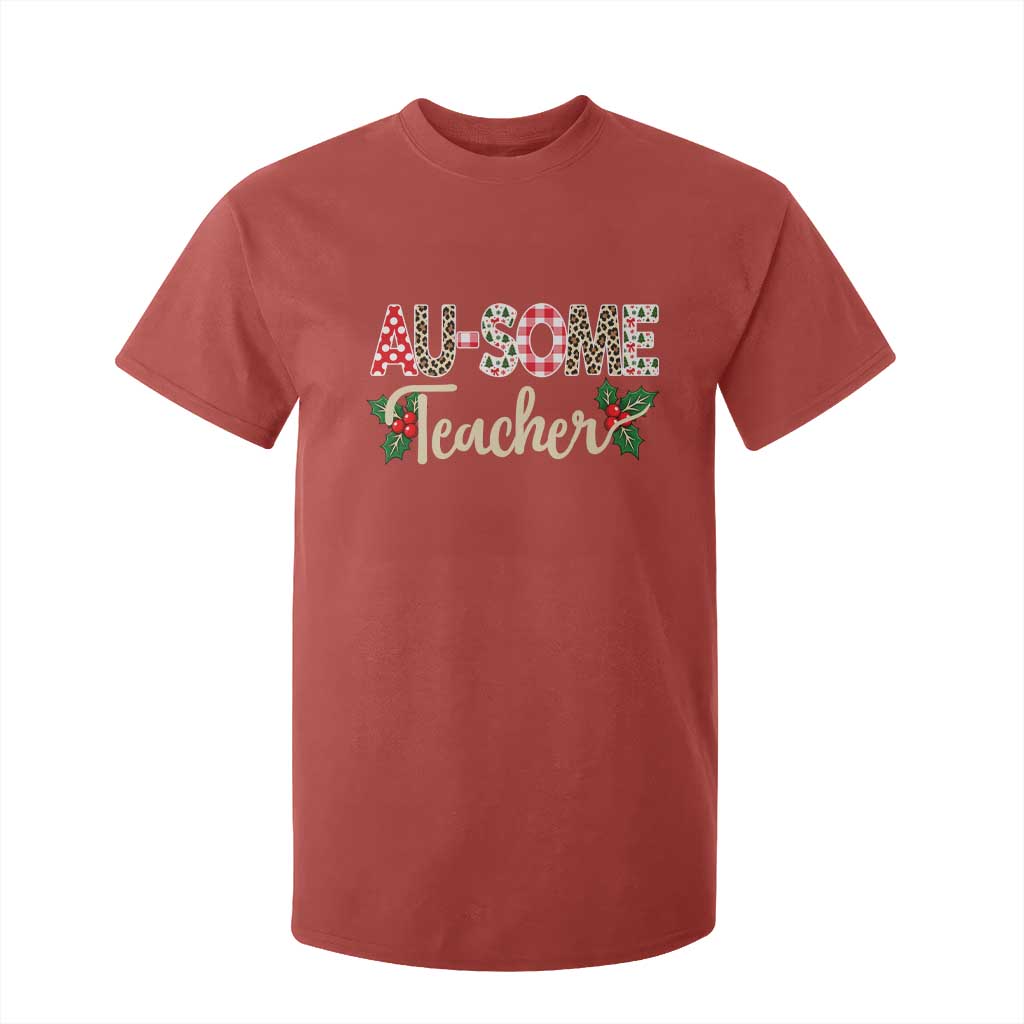 Au Some Teacher Educator Gift T Shirt For Kid Christmas Leopard Plaid TS12
