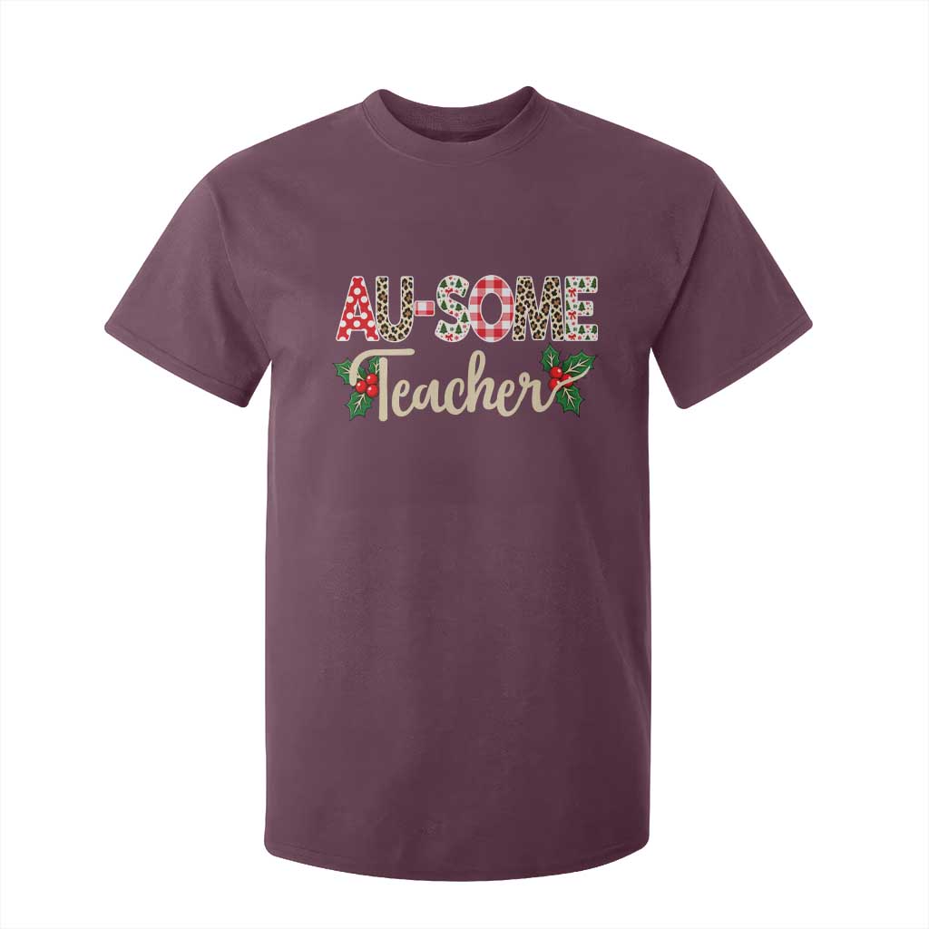 Au Some Teacher Educator Gift T Shirt For Kid Christmas Leopard Plaid TS12