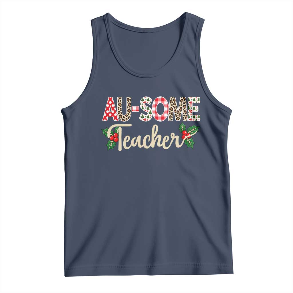 Au Some Teacher Educator Gift Tank Top Christmas Leopard Plaid TS12