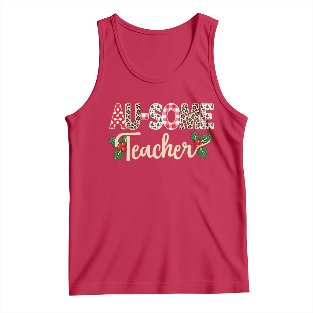 Au Some Teacher Educator Gift Tank Top Christmas Leopard Plaid TS12