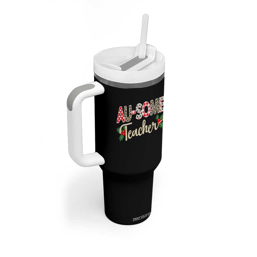 Au Some Teacher Educator Gift Tumbler With Handle Christmas Leopard Plaid TS12