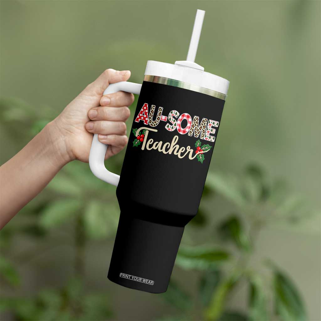 Au Some Teacher Educator Gift Tumbler With Handle Christmas Leopard Plaid TS12