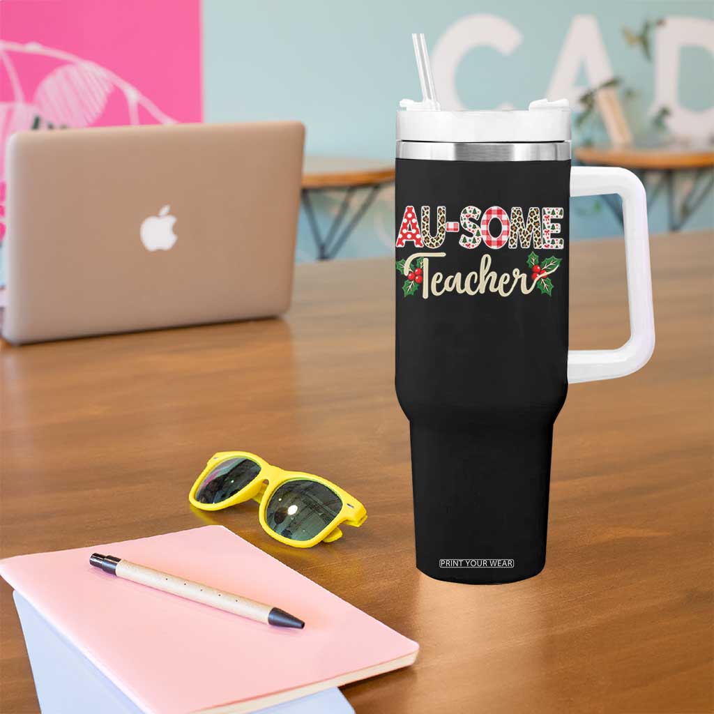 Au Some Teacher Educator Gift Tumbler With Handle Christmas Leopard Plaid TS12