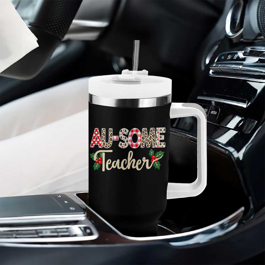 Au Some Teacher Educator Gift Tumbler With Handle Christmas Leopard Plaid TS12
