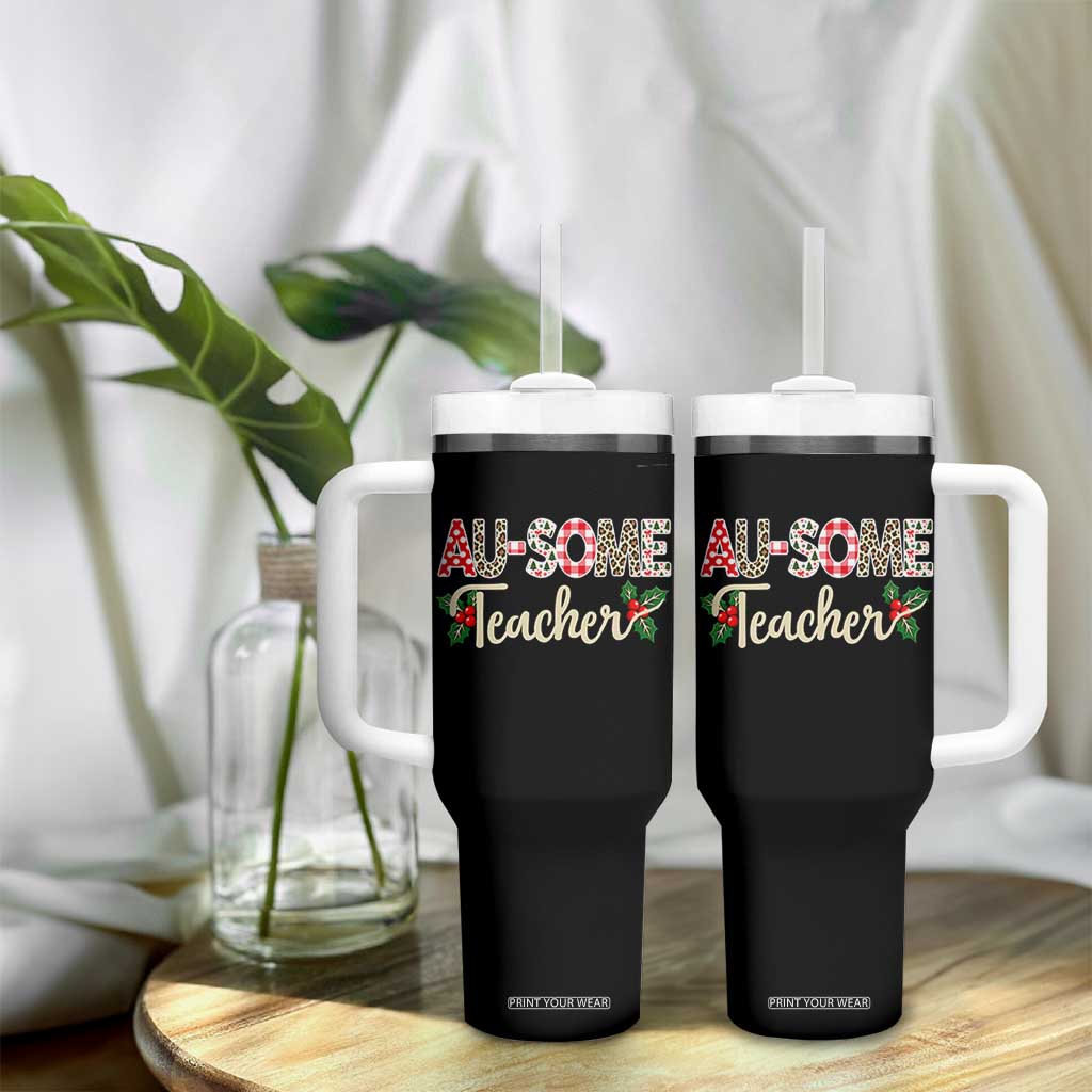 Au Some Teacher Educator Gift Tumbler With Handle Christmas Leopard Plaid TS12