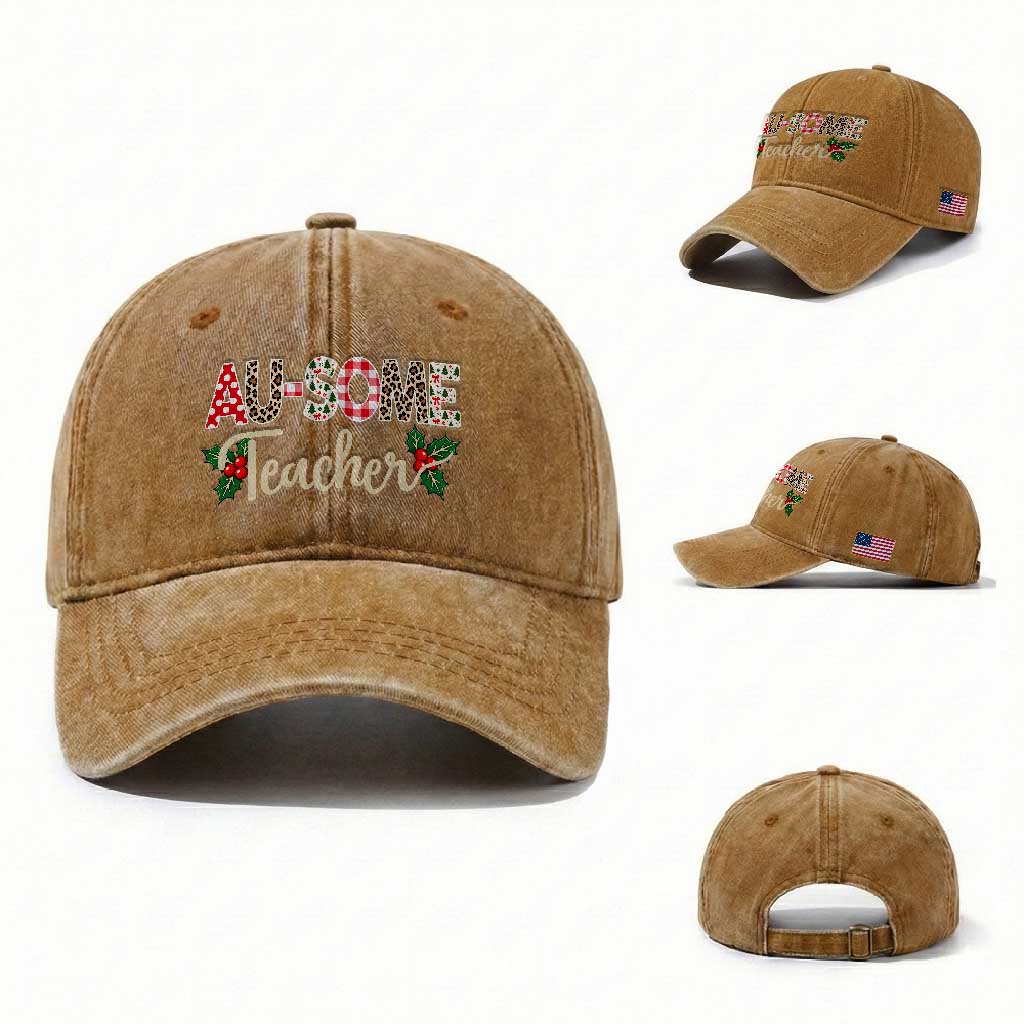 Au Some Teacher Educator Gift Washed Cotton Baseball Cap Christmas Leopard Plaid TS12