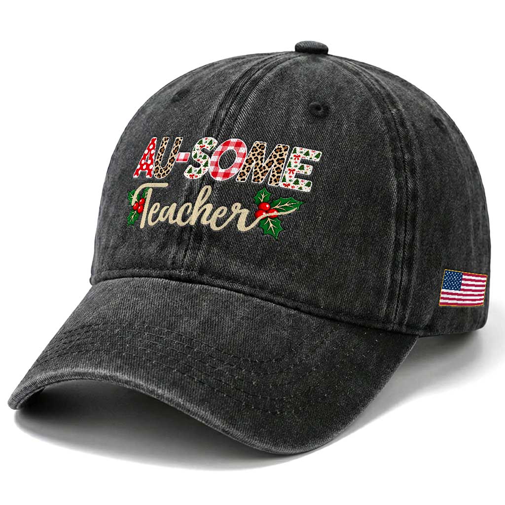 Au Some Teacher Educator Gift Washed Cotton Baseball Cap Christmas Leopard Plaid TS12