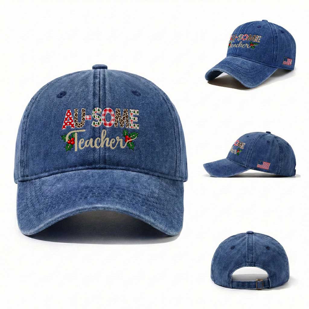 Au Some Teacher Educator Gift Washed Cotton Baseball Cap Christmas Leopard Plaid TS12