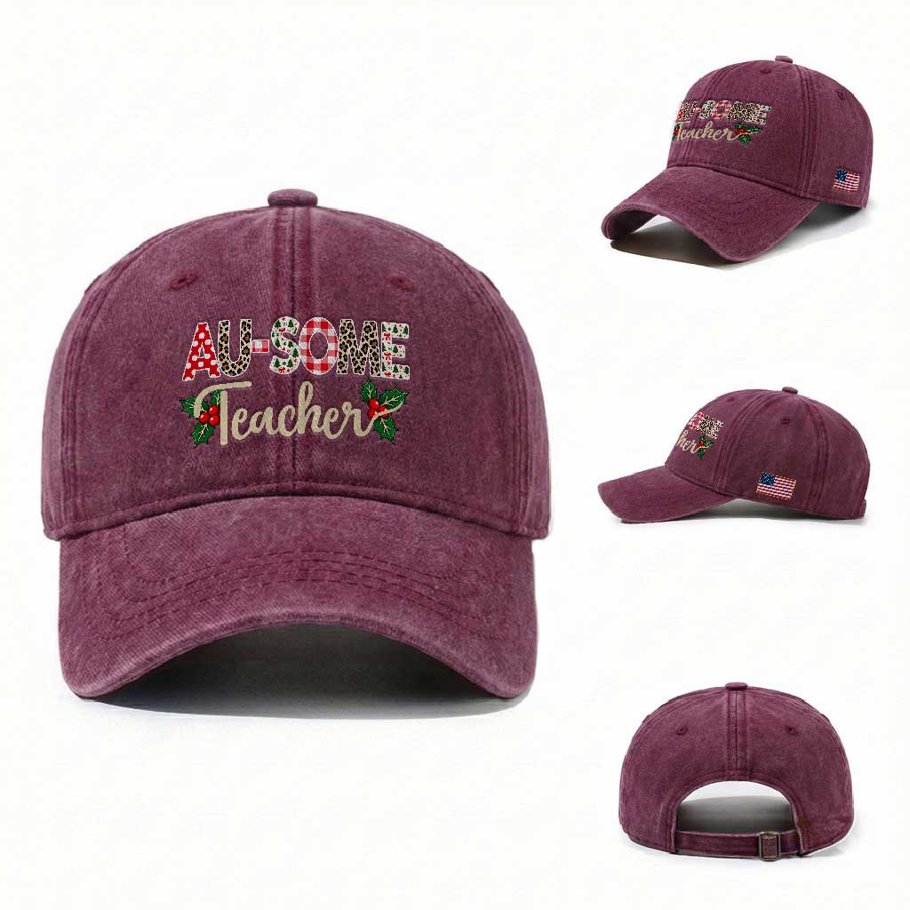 Au Some Teacher Educator Gift Washed Cotton Baseball Cap Christmas Leopard Plaid TS12
