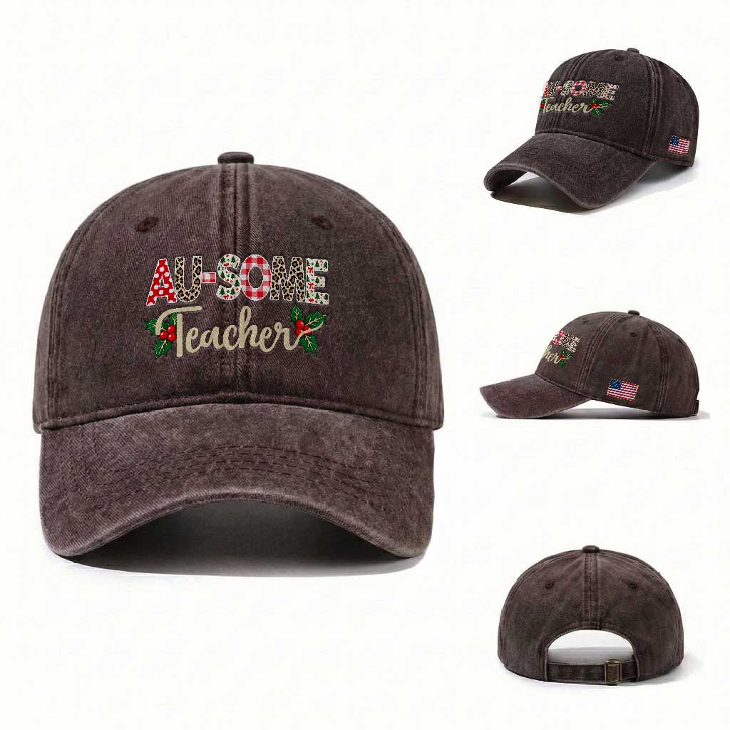 Au Some Teacher Educator Gift Washed Cotton Baseball Cap Christmas Leopard Plaid TS12