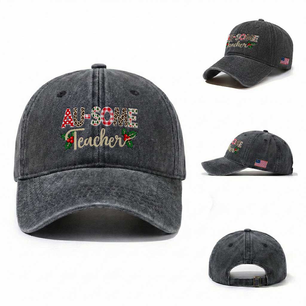 Au Some Teacher Educator Gift Washed Cotton Baseball Cap Christmas Leopard Plaid TS12
