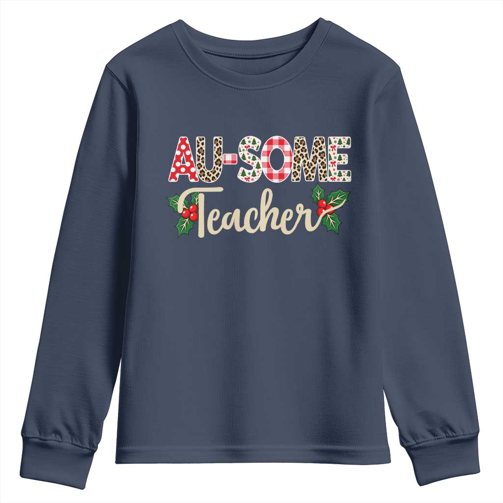 Au Some Teacher Educator Gift Youth Sweatshirt Christmas Leopard Plaid TS12